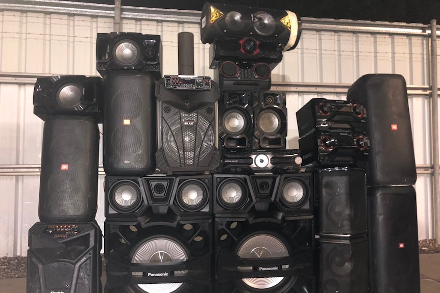 Pile of large stereos seized by police