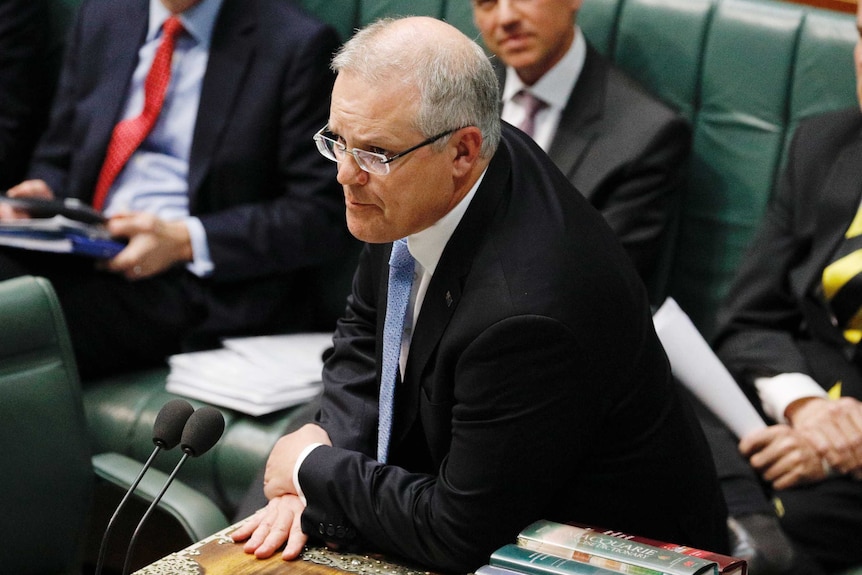 Prime Minister Scott Morrison shouts during his first question time as Prime Minister