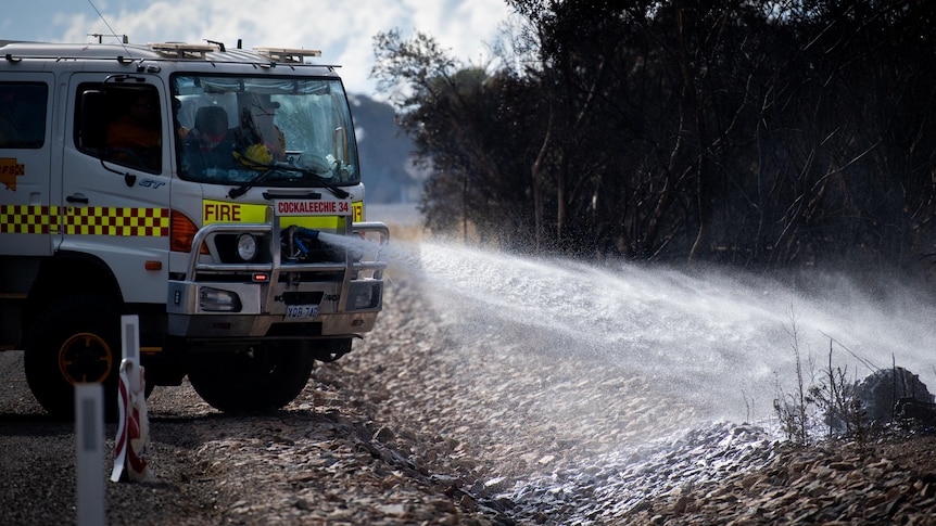 A Country Fire Service truck from Cockaleechie at the scene of a fire.