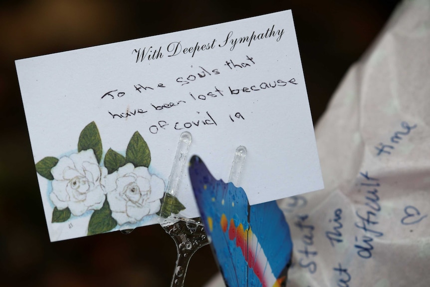 A makeshift memorial honouring residents who recently died from the coronavirus disease.