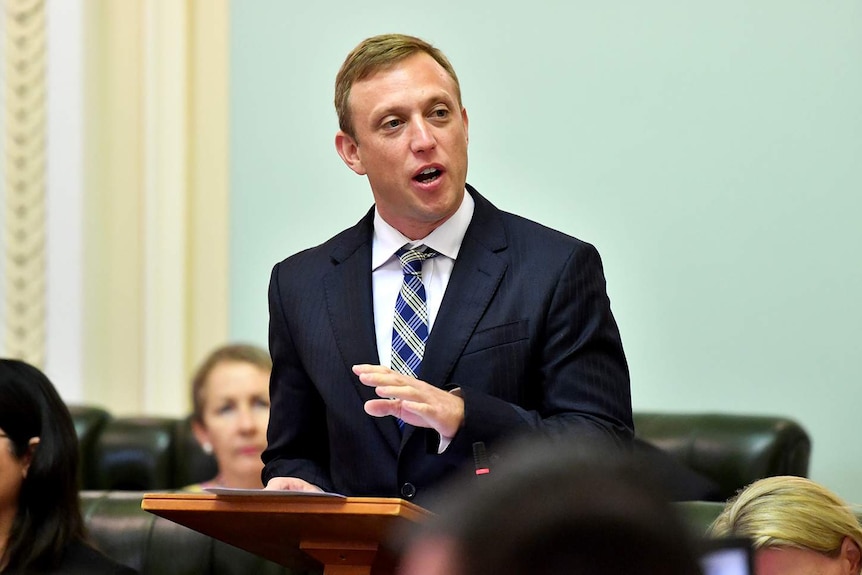 Queensland Health Minister Steven Miles speaking during Question Time at Parliament House in Brisbane on March 6, 2018.