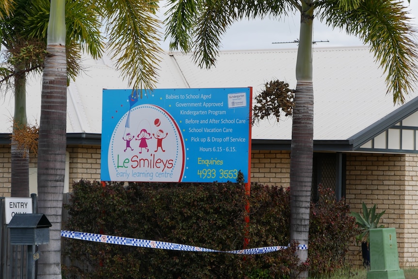 Police tape outside Le Smileys childcare centre in Gracemere