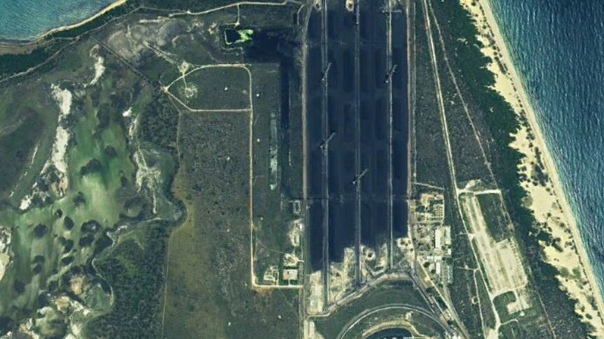 The State Government's satellite photos of Abbot Point coal terminal and the Caley wetlands, taken in May 2016.