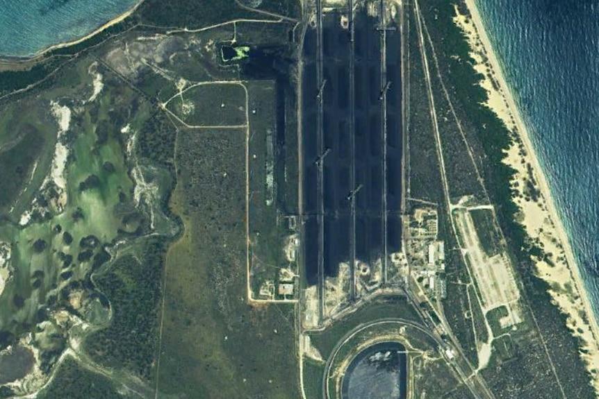 The State Government's satellite photos of Abbot Point coal terminal and the Caley wetlands, taken in May 2016.