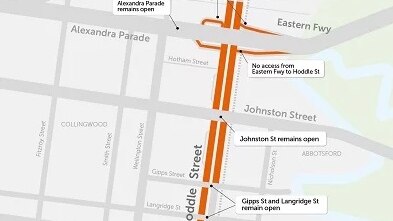 A map of an area of Hoddle Street that will be closed