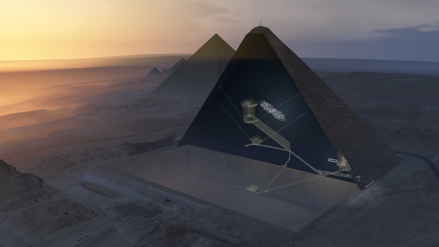 A 3-D cut of Khufu's pyramid showing its chambers, hall and newly discovered 'big void'.