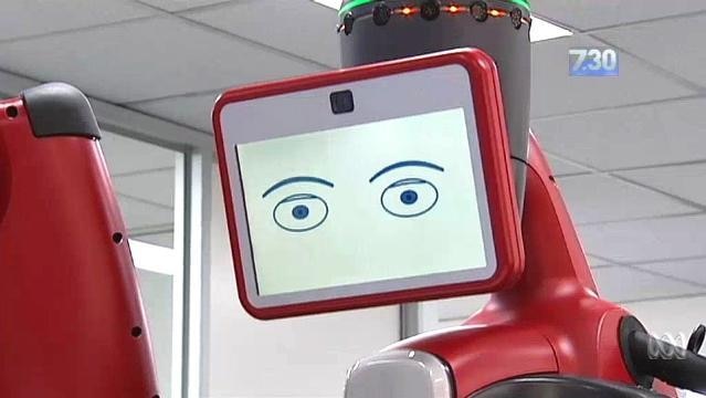 A robot with eyes on a screen