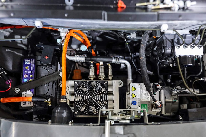 Under the hood of the ACE EV two-seater electric van.
