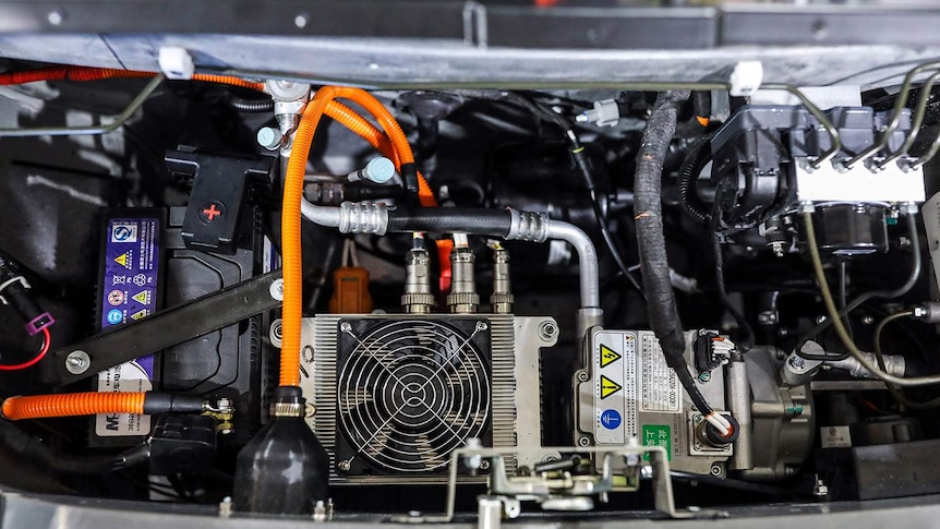 Under the hood of the ACE EV two-seater electric van.