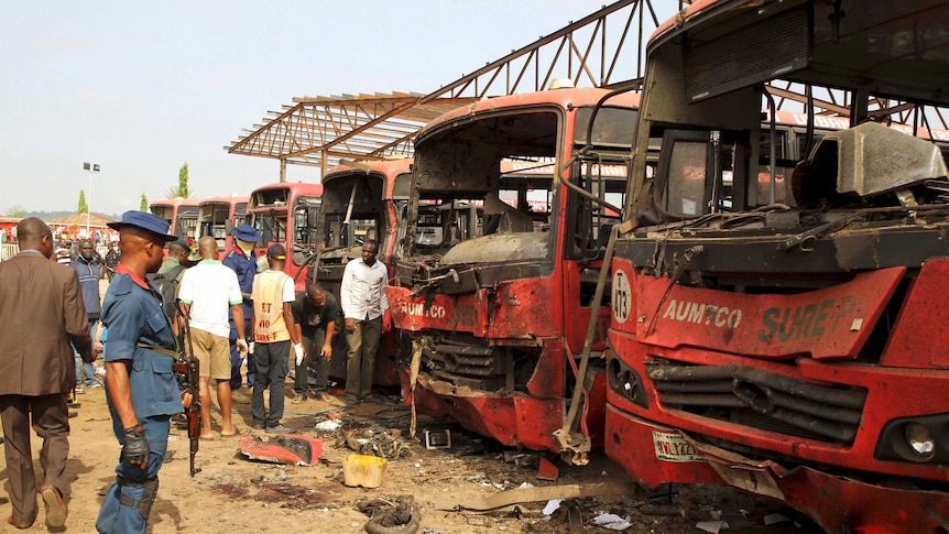 Bomb experts at bus explosion in Nigeria