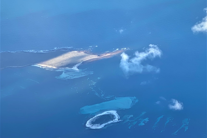 An island seem from a plane.