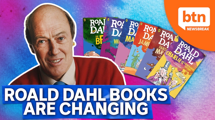Collage of Roald Dahl and covers from six of his books.