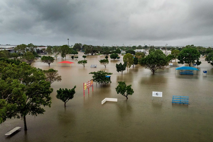 A park affected by flood waters in Townsville, Queensland.