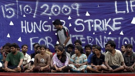 The same group of asylum seekers last month briefly staged a hunger strike.