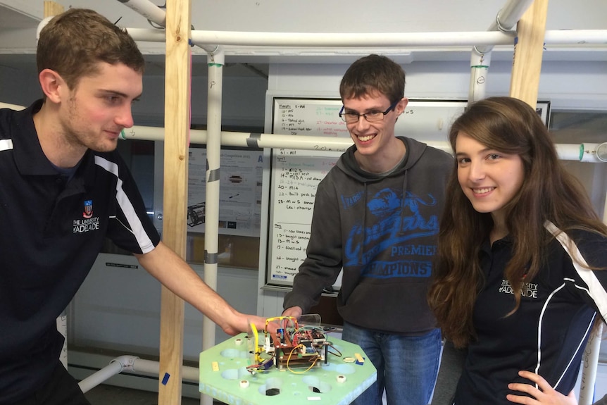 University of Adelaide students with a 'cubesat'
