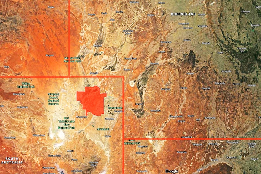 A map showing the outback