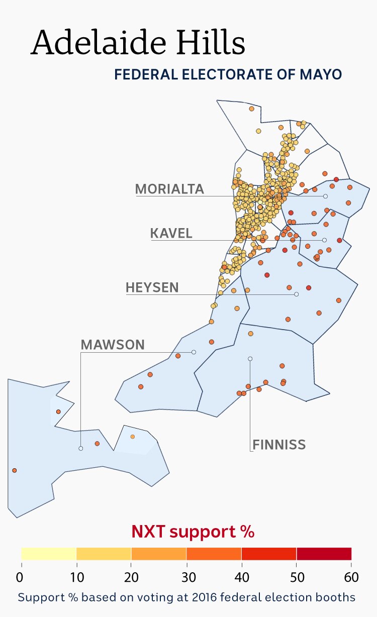 A graphic showing support for Nick Xenophon across the Adelaide Hills