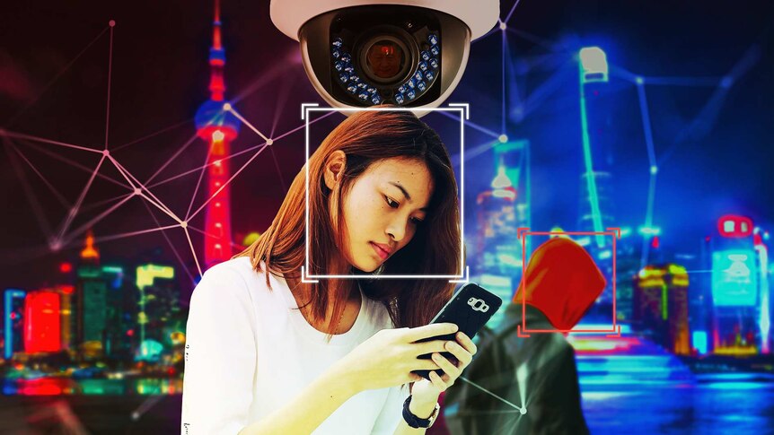 A graphic of a young Chinese woman using her mobile against the backdrop of Shanghai.