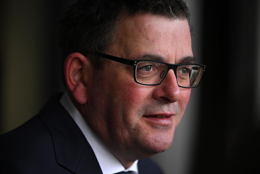 A close-up of Victorian Premier Daniel Andrews. He is smiling