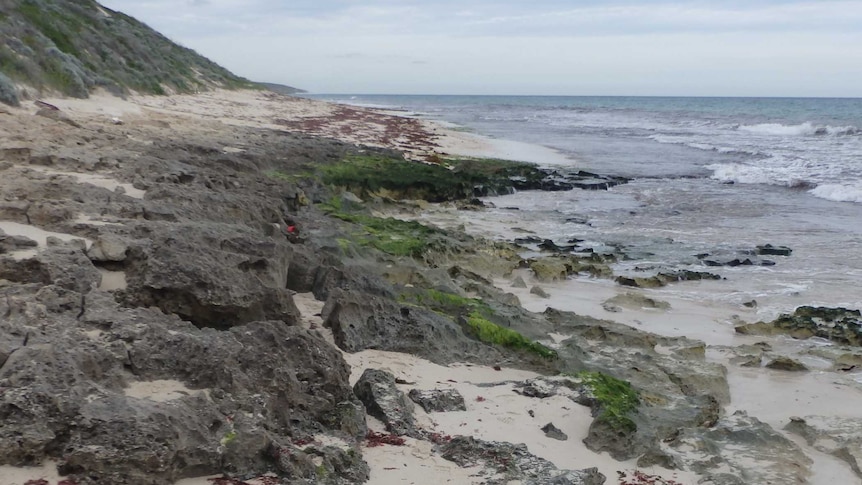 View of rocky limestone coastline.