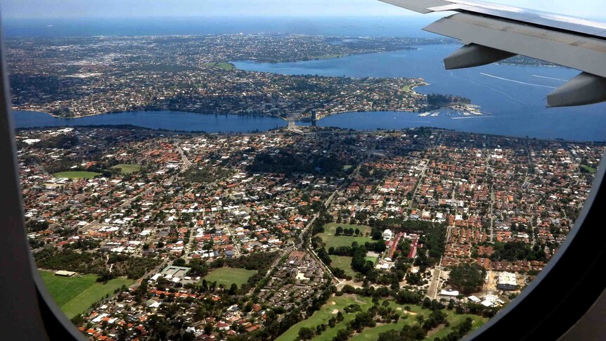 An aerial shot of Perth and the Canning and Swan rivers.