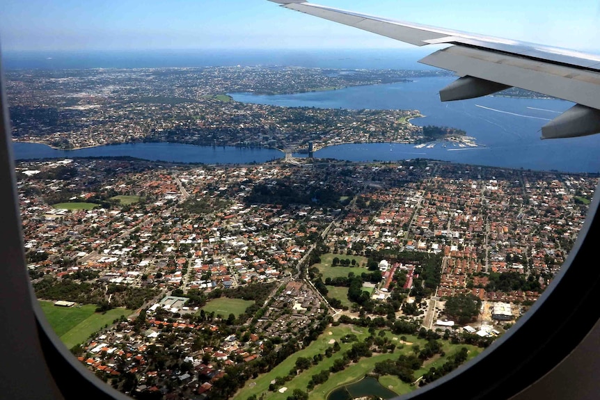 An aerial shot of Perth and the Canning and Swan rivers.