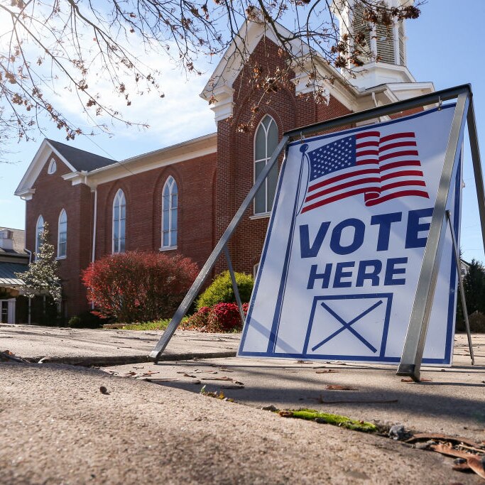 A church in Danville with a Vote Here sign out the front