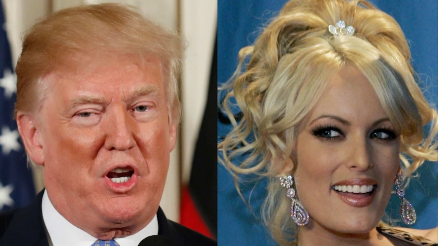 A composite image of US President Donald Trump and actress Stormy Daniels.