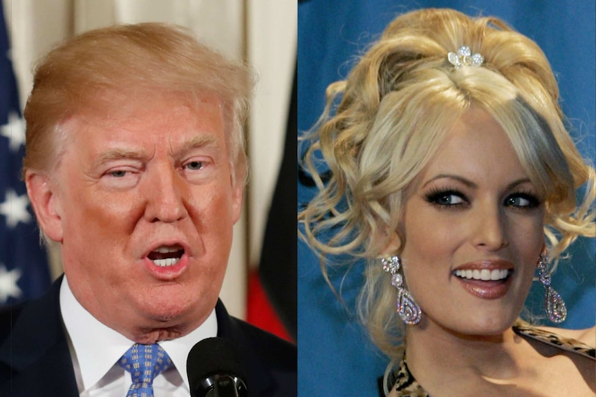 A composite image of US President Donald Trump and actress Stormy Daniels.