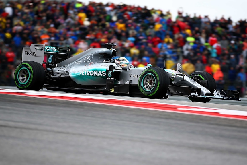 Lewis Hamilton drives at US Grand Prix