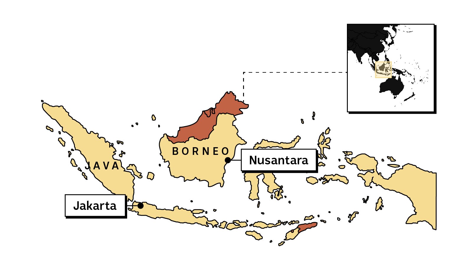 A map of Indonesia.