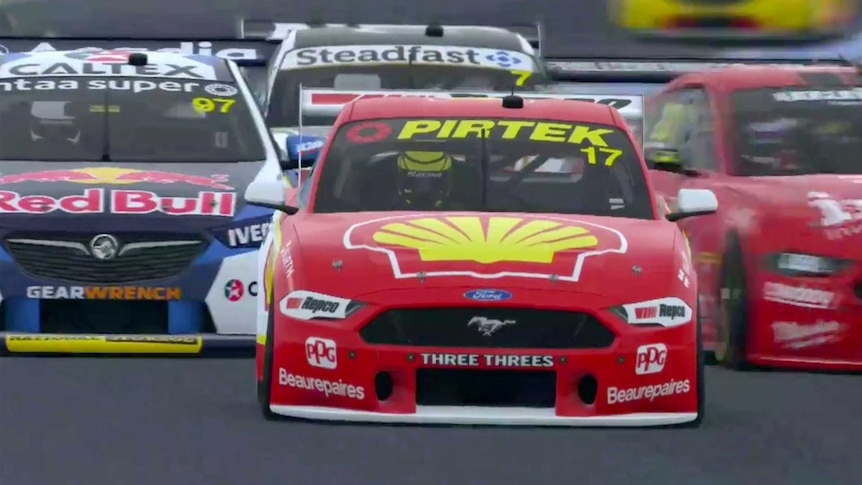 A screenshot from the opening round of the Supercars Eseries.