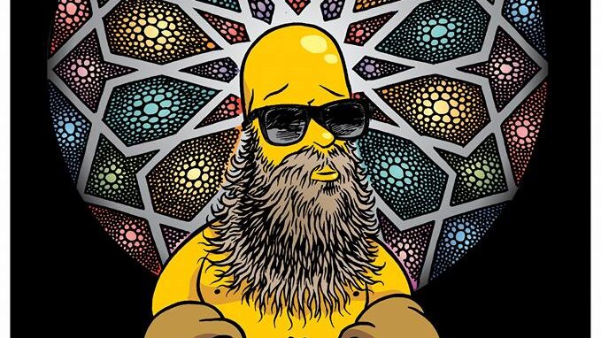 A drawing of a bearded man wearing sunglasses, drawn in the style of The Simpsons TV series.