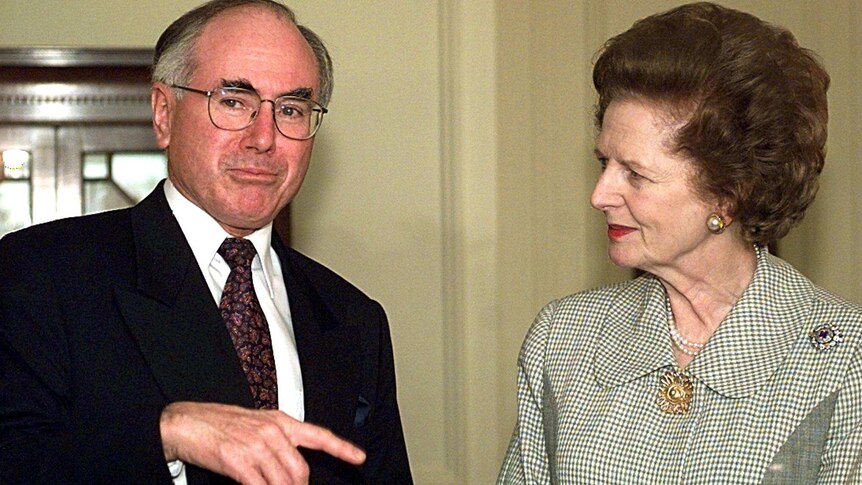 John Howard speaks with Margaret Thatcher.