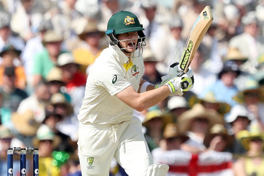 Steve Smith bats on day three at the WACA