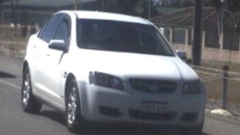 An image of the white Holden Commodore involved in Johnathan Sedman's custody break.