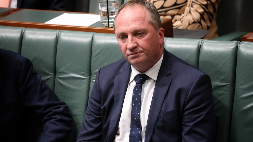 Barnaby Joyce sits looking dejected in the House of Representatives.