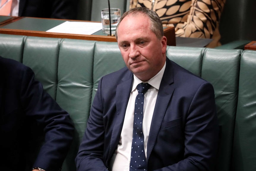 Barnaby Joyce sits looking dejected in the House of Representatives.