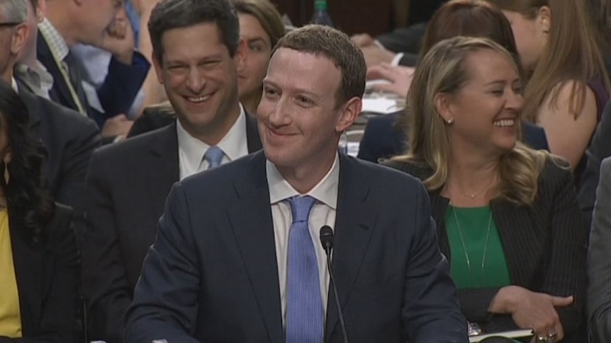Mark Zuckerberg finds some humour in one of the many questions he faced