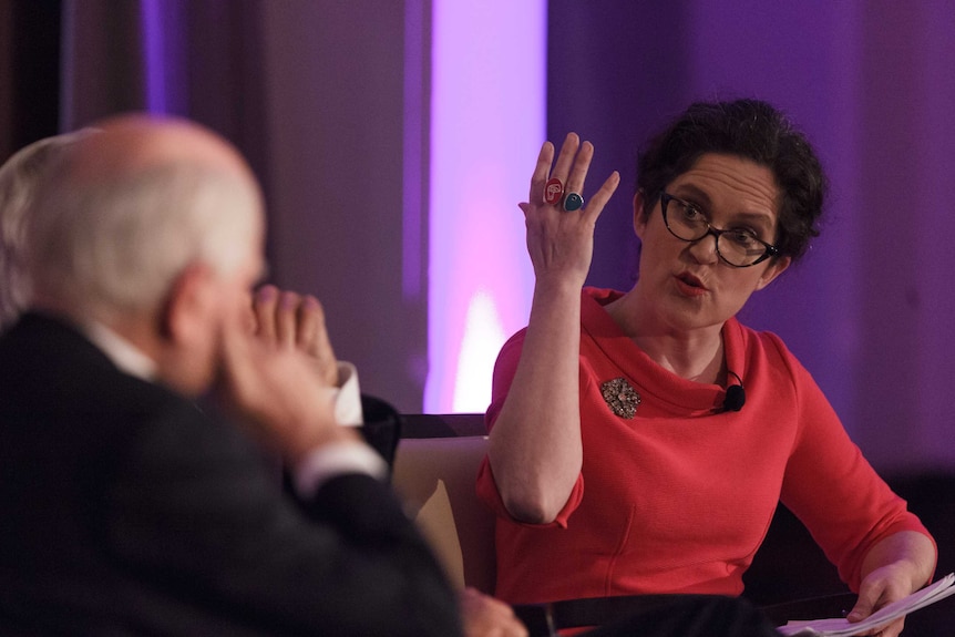 Annabel Crabb speaks to John Howard as part of a panel on Australian democracy