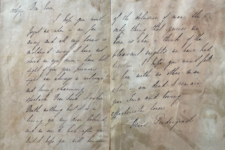 hand writtern letter in old fashioned handwriting on dirty paper 
