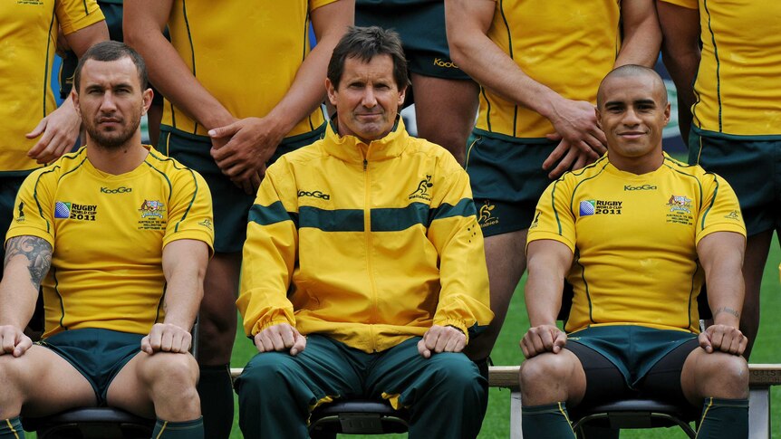 Possible combination ... Quade Cooper (L), Robbie Deans (C) and Will Genia during the 2011 World Cup