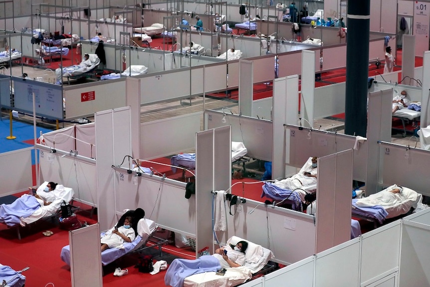 A temporary hospital with coronavirus patients.