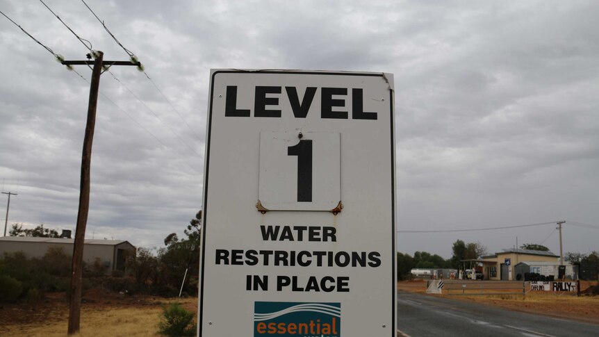 Signage in Menindee, NSW showing level 1 water restrictions.