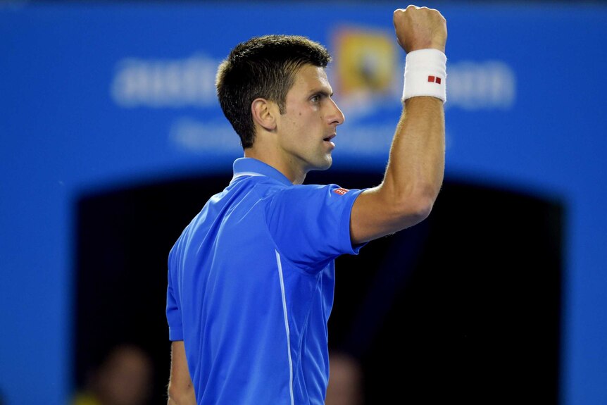 The victory ... Novak Djokovic celebrates a winner against Andy Murray