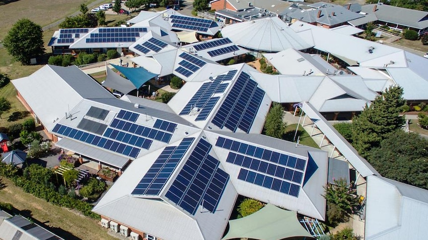Solar panels on a hospital and medical centre roof