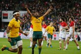 Tight victory ... Tevita Kuridrani celebrates the Wallabies' victory after the full-time whistle