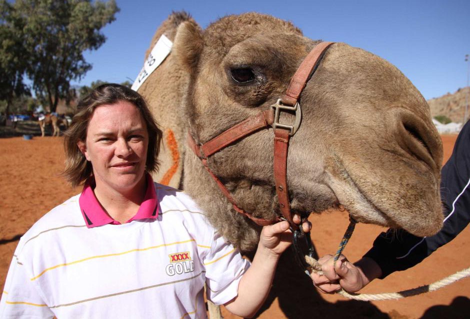 Top camel jockey Karen Catto and Alice Springs Camel Cup winner Roman Ruma Ruma