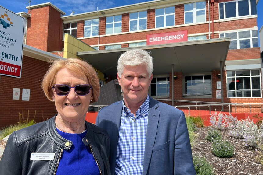 Christine Holland and Dan Weakes stand outside the emergency department of west gippsland hospital