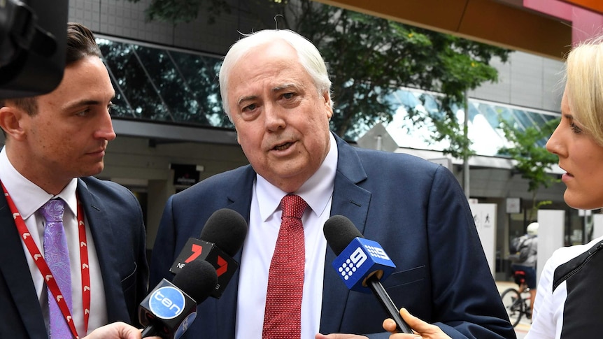 Clive Palmer is seen on arrival to the Federal Court in Brisbane.